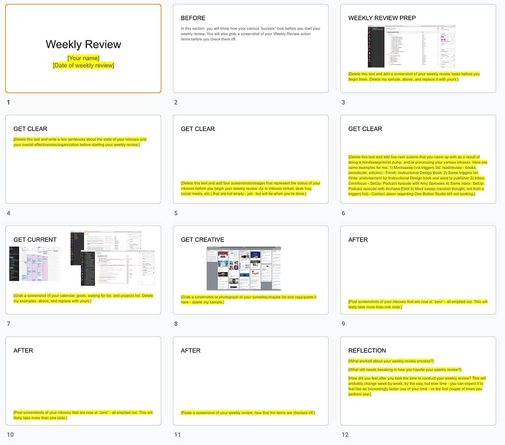Sample weekly review