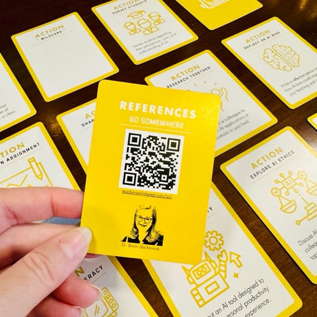 Go somewhere card with a link to: https://teachinginhighered.com/ai