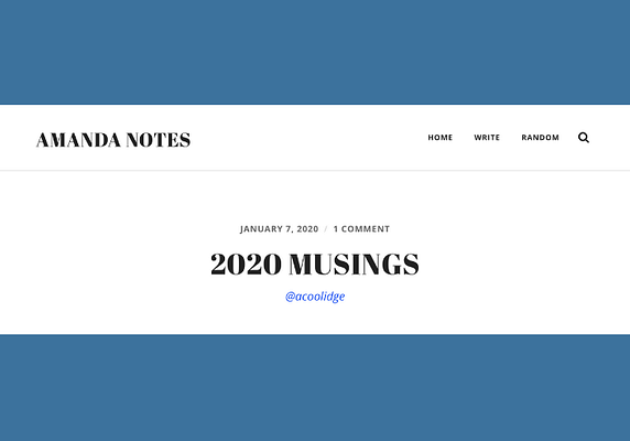 Amanda Coolidge’s 2020 Musings